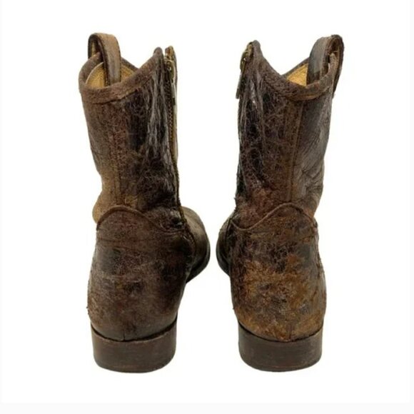 Frye Melissa Button Distressed Leather Glazed Short Zipper Boots - Size 7.5 - Picture 6 of 10